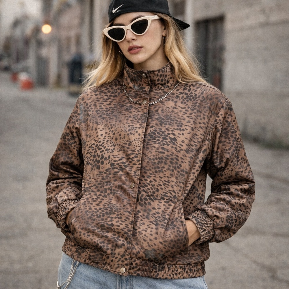 Vintage Kristen Sport Women’s Animal Print Zip Jacket Size M 90s Windbreaker